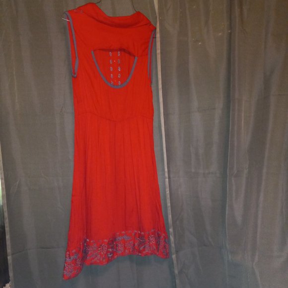 Red Dress w/ Grey Embroidery and a back cutout. - Picture 2 of 7